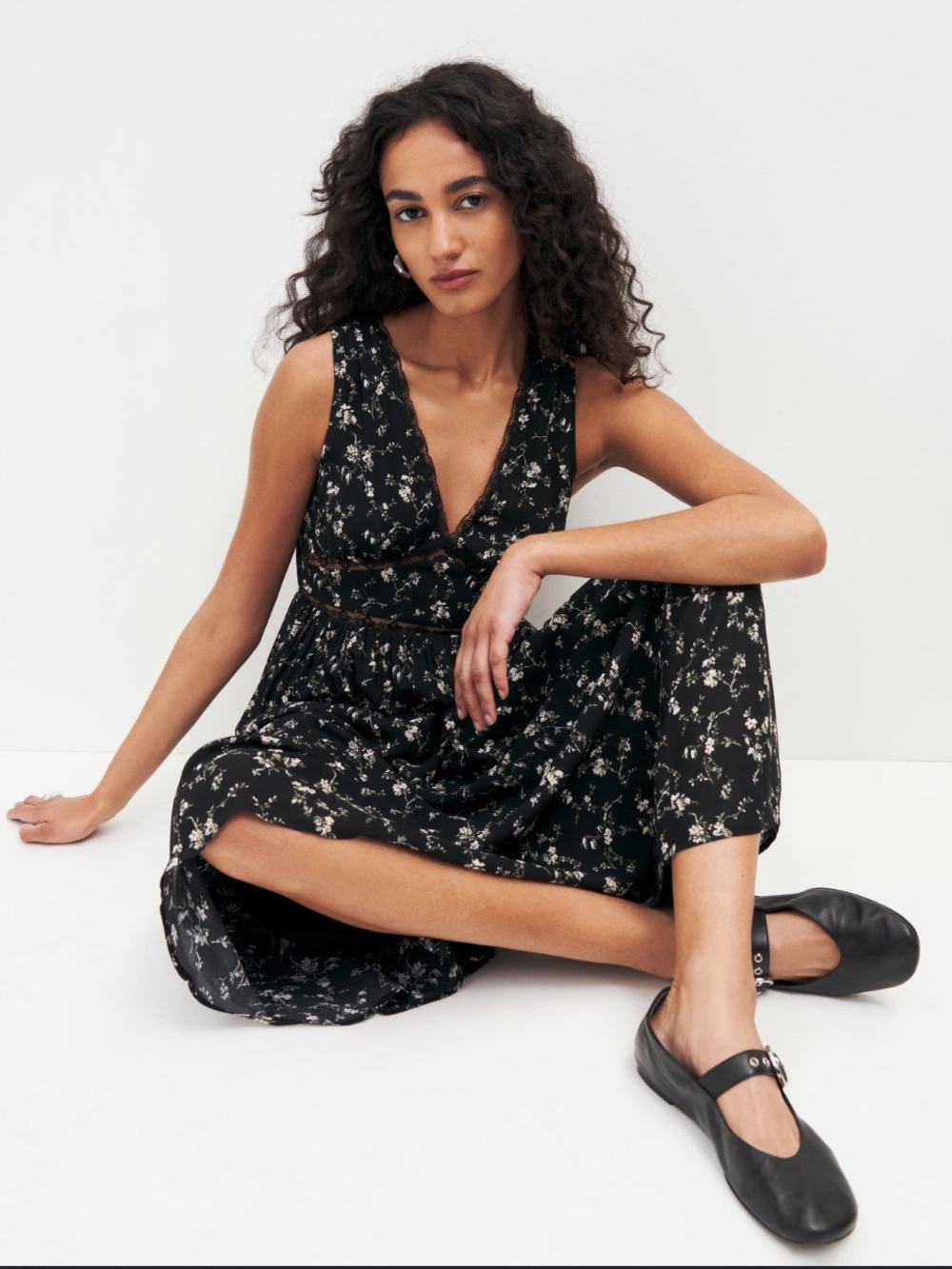 Reformation black floral zaid dress